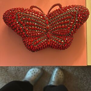 Red butterfly Chrystal clutch